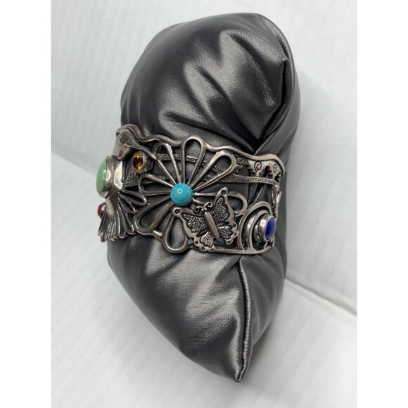 FRITZ CASUSE X CAROLYN POLLACK Vintage Multi Stone Sterling Silver Cuff Bracelet - Picture 4 of 14